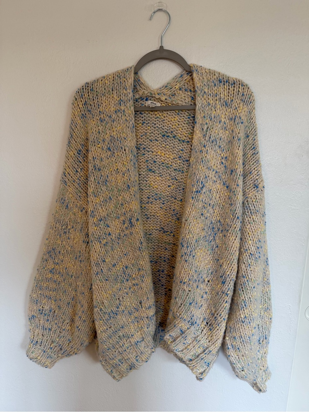 aerie Cream Cardigan with Blue Speckle Knit